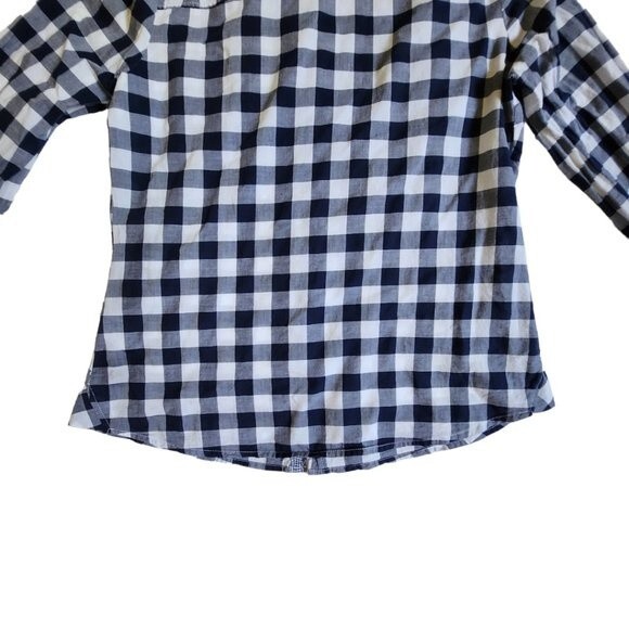 Girl Krazy navy gray white checkered button up long sleeve top sz L - Picture 7 of 12